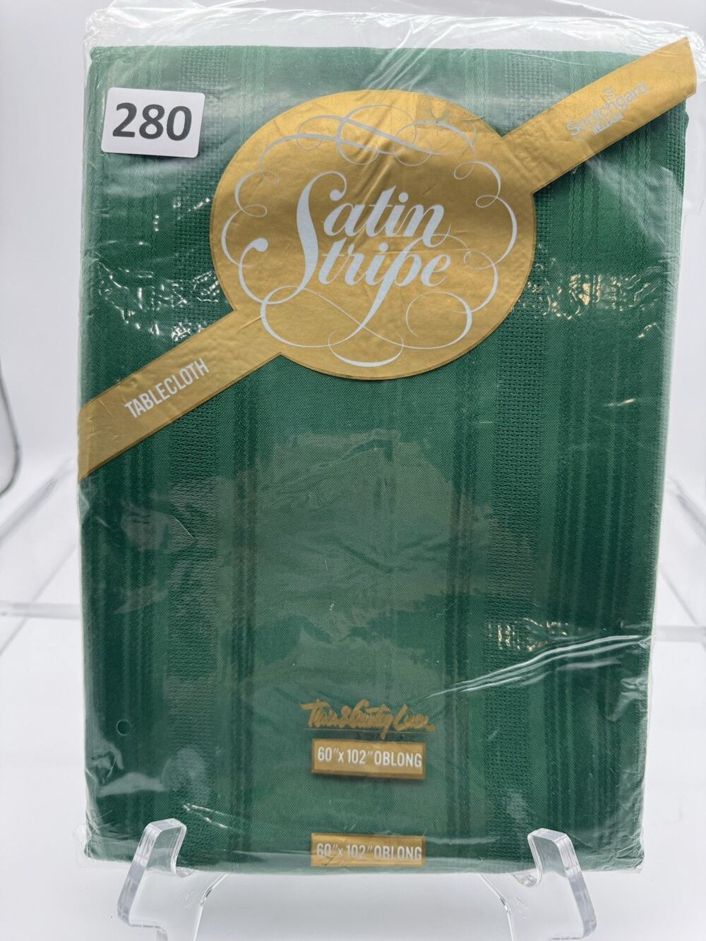 Town & Country Linen VTG Oblong Green Satin Stripe Fabric Tablecloth 60x102”